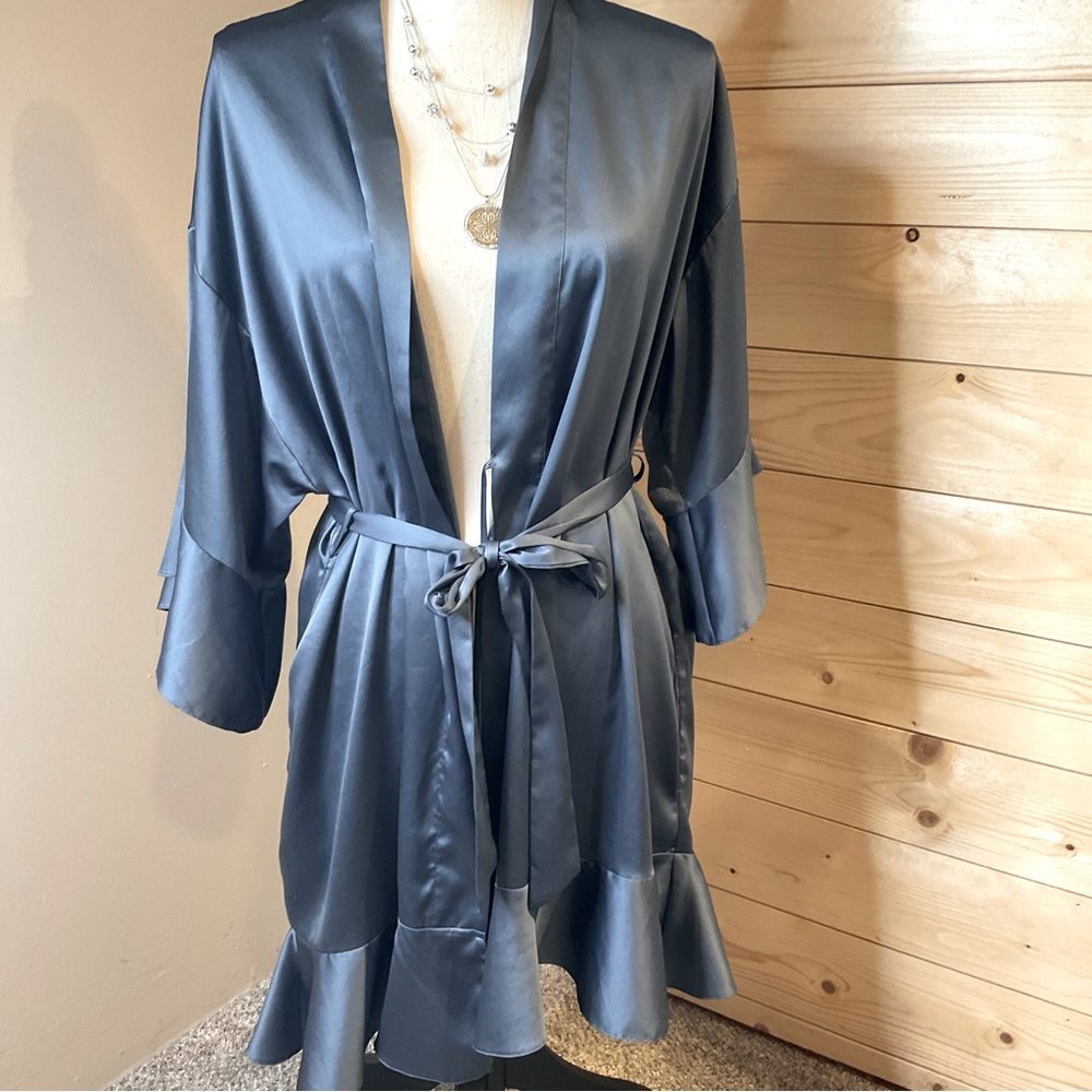 Victoria's Secret Satin Robe in Steel Blue